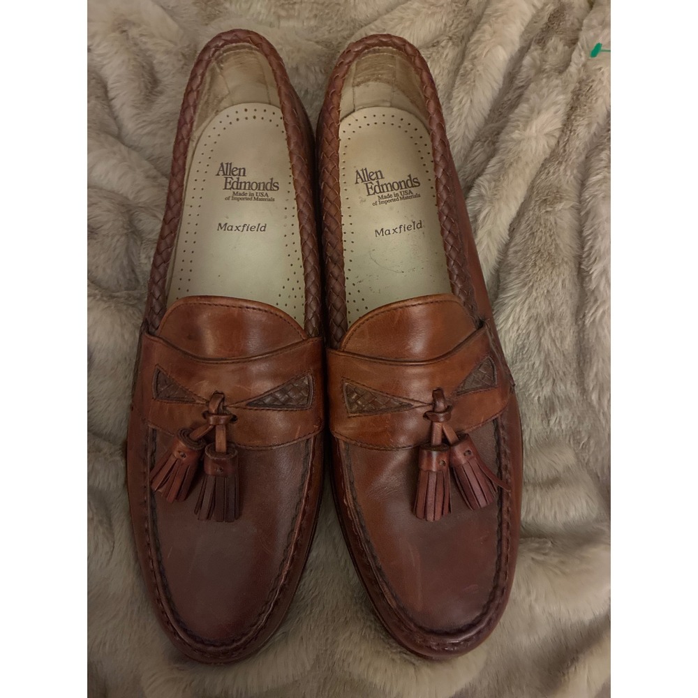 Allen Edmonds Maxfield Brown Leather Tassel Loafers Braided Collar Mens Shoes